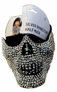 Half Face Mouth Mask Rhinestones Halloween Costume Masquerade Mask [Silver] - Picture 1 of 5