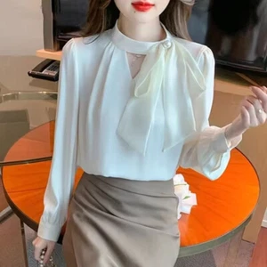 Office Chiffon Blouse Long Sleeve All-match Shirt Tops Fashion Women Clothes - Picture 1 of 2