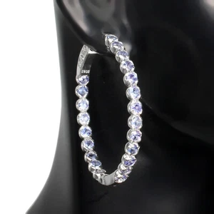 Valentine 925 Silver Earrings Round Tanzanite Natural Gemstone Jewelry - Picture 1 of 9