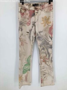 VTG Just Cavalli Womens Jeans Multicolor Print 100% Cotton Distressed Italy 30
