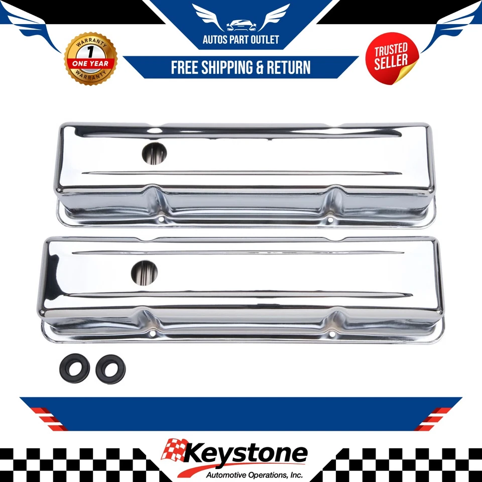 New Valve Cover Set; Signature Series Tall, Chrome, Steel 3.7 Inch For SBC 88-78 - Image 1 of 1