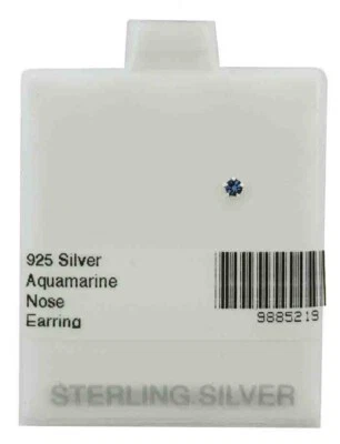AQUAMARINE 鼻 SM 单耳环 925 纯银 - 美国制造 - 全新带标签 — 第 1/2 张图片