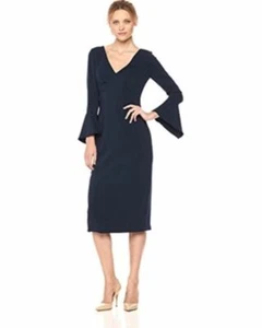 NEW Monique Lhuillier Bell Sleeve Dress in Navy- Size 6 #D2474 - Picture 1 of 6