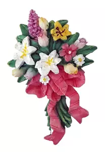 Spilla saluti americani vintage BOUQUET DI FIORI festa della mamma PRIMAVERA anni 80 - Foto 1 di 3