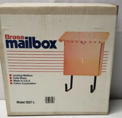 Vtg Fulton Solid Brass Locking Metal Mailbox-3527-L-New-Newspaper Holder - Image 1 of 4