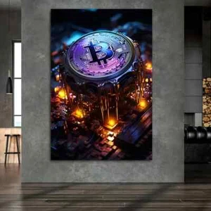 Modern Bitcoin Crypto Wall Art Canvas Unframed/Framed - Picture 1 of 7