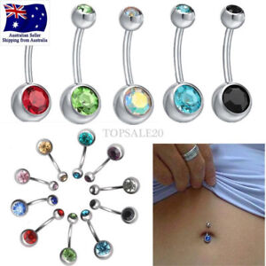 Double Gem Belly Bar Surgical Steel Button Navel Ring Gem Crystal
