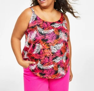 Bar Iii Women's Plus 1X Tropical Print Sleeveless Tank Top Blouse Leaf Print - Picture 1 of 2