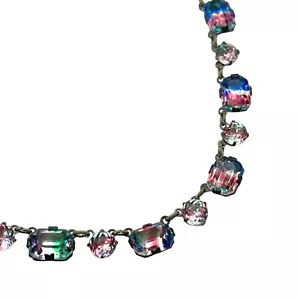 Open back iris glass silver tone choker style necklace - Picture 1 of 7