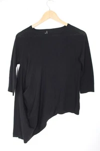 Theory P Petite Nali Preen Black 100% Wool Drape Side 3/4 Sleeve Sweater - Picture 1 of 6