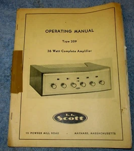 Vtg H.H. SCOTT Type 209 36 Watt Amplifier Operating Manual J670 - Picture 1 of 11
