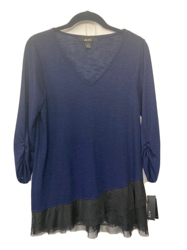 Camicetta donna ALYX. Blu navy con fondo in chiffon nero