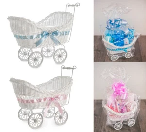 HILLINGTON BABY PRAM HAMPER WICKER BASKET LARGE BABY SHOWER PARTY GIFTS BOY GIRL - Picture 1 of 14