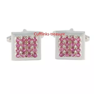 Natural Ruby Gemstone With 925 Sterling Silver Cufflinks For Men's #677 - Picture 1 of 3