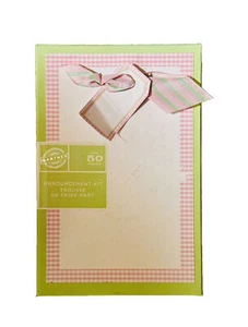 Nuevo Kit de Anuncio de Bebé Gingham Rosa GARTNER 50 Cuentas - Imagen 1 de 2