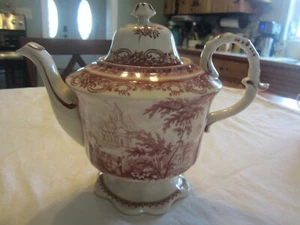 Burton & Burton Rot Elfenbein Toile Teekanne Sammlerstück Teekanne & Deckel - Bild 1 von 7