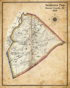 1860 Karte von Sandyston Township Sussex County New Jersey - Bild 1 von 4