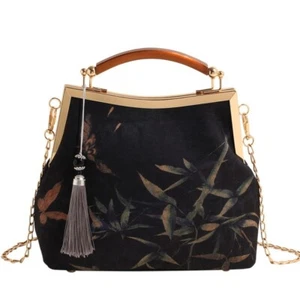 Elegante Bolso de Mano Estilo Chino Hecho a Mano Xiangyun Marco de Seda con Estampado de Bambú - Imagen 1 de 7