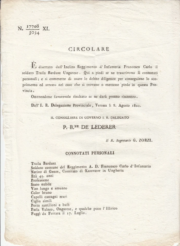 II627-LOMB.VENETO-CIRCULAR PARA UN DESHERBADOR HÚNGARO - Imagen 1 de 1