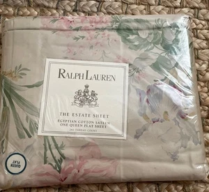 Vtg. Ralph Lauren flat sheet, QUEEN, Therese floral pink, Made In Italy Sewn USA - Picture 1 of 7