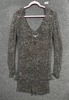 Umgee EE. UU. Suéter Mujer Grande Gris Mármol Tejido Abierto Cuello en V Túnica Dobladillo Alto Bajo Foto 1 de 4