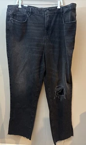 Jeans Good American Good Boy tiro alto pierna recta negro lavado talla grande 24 NUEVO - Imagen 1 de 6