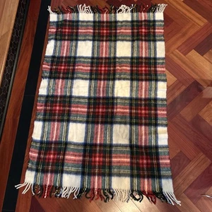VTG Tartan Plaid Wool Travel Baby Lap Blanket Throw Scotland 59”x36” Red Green - Picture 1 of 6