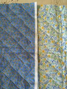 REMNANT Blue Yellow Floral Pre-Quilted Double-Sided fabric 14"x41" Fabri-Quilt - Picture 1 of 5