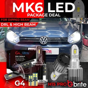 VW GOLF MK6 LED H7 H15 HEADLIGHT BULBS PACKAGE DRL HIGH BEAM FLASH SIDE LIGHTS - Picture 1 of 10