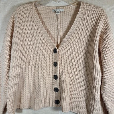 American Eagle Size XS Oversized Boxy Cardigan Beige Ribbed Sweater Button - Image 1 of 4