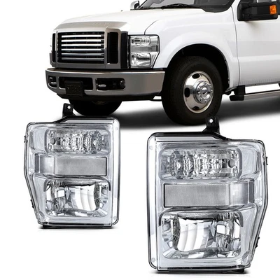 Chrome Headlights For Ford F-250 F-350 F-450 F-550 Super Duty 2010-2008 Pair - Image 1 of 4