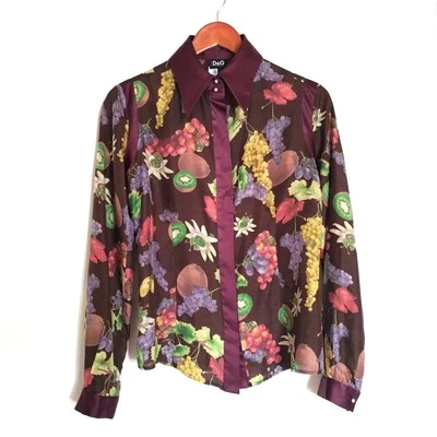 Top Dolce Gabbana Vintage Mujer Pequeño Borgoña Seda Fruta Novedad Boho Lujo Foto 1 de 4