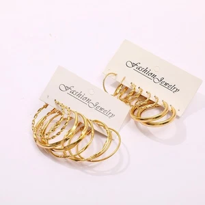 Geometric Metal Earrings Set 8 Piece Gold Hoop Earrings Women Simple Style - Picture 1 of 5