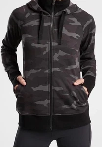 ATHLETA Triumph Printed Camo Full Zip Hoodie Jacket Size Medium M Black Gray - Picture 1 of 9