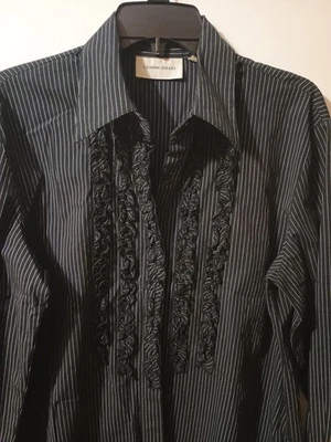 Camisa de manga larga con volantes a rayas negras talla L de hierba de limón para mujer Foto 1 de 4