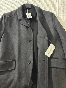 New Cole Haan Overcoat Classic Wool Blend Twill Topper Coat Black Gray Men’s XL - Picture 1 of 3