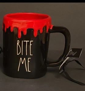 NWT Rae Dunn “BITE ME” Black w/Dripping Red Halloween Mug - Picture 1 of 2