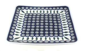 Blue Rose Polish Pottery Peacock Square Dinner Plate - Picture 1 of 1