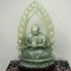 China Natural Xiu Jade Tallado Buda Kwan-yin Guan Yin Diosa Sentada Estatua En Caja - Imagen 1 de 21