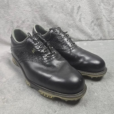 FootJoy DryJoy Tour Golf Shoes Mens 11.5 W Black Crocodile Print Leather Spikes - Image 1 of 4
