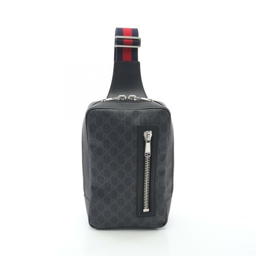 Gucci Borsa Cintura Morbida Gg Supreme Vita Corpo Pvc Rivestito Tela Pelle Uomo Nero