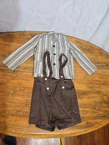 Antique rare Childrens Linen Blazer & (brown Suspenders Shorts Waist 18") - Picture 1 of 5