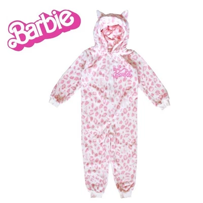 Girls BARBIE Soft Fleece All in One Age 3-8 Years 1Onesie Leopard One Piece