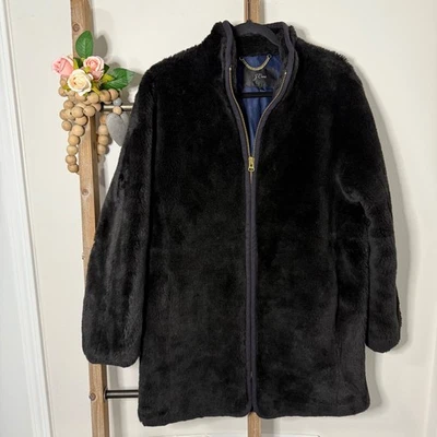 J Crew Black Faux Fur Zip Up Jacket Coat Women's Size Medium - Image 1 of 4