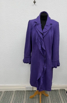 Abrigo Largo Púrpura Boho Indie Botón Frontal Invierno Mezcla Lana Talla 18 Per Una Foto 1 de 4