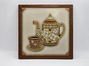TRIVET Ceramic Tile in Wood Frame 9x9" Coffee Pot & Cup Made In Italy MCM - Picture 1 of 7