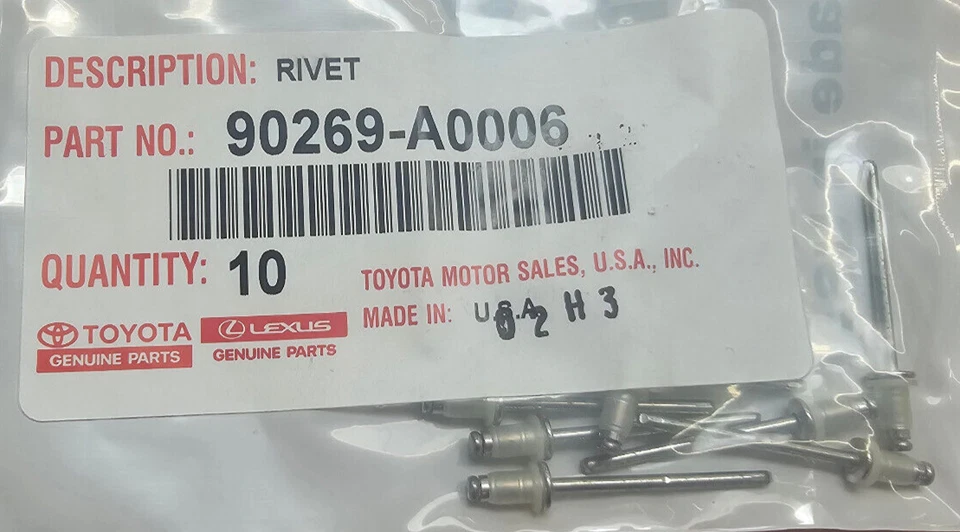 原始设备制造商 10 件装铝铆钉带盖维修丰田凯美瑞雷克萨斯 RX350 90269-A0006 — 第 1/1 张图片