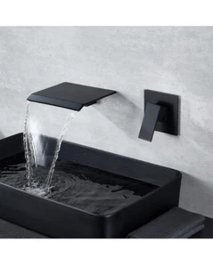 Wandmontage Wasserfall Bad Wasserhahn matt schwarz in Waschtischarmatur, Einhand - Bild 1 von 8