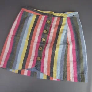 Abercrombie & Fitch Linen Blend Striped Skirt Women's Size XS Colorful Button - Picture 1 of 6