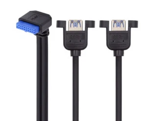 Cable de montaje a tornillo hembra de cabezal de 20 pines a USB 3.0 doble puerto ángulo descendente 0,3 m - Imagen 1 de 8